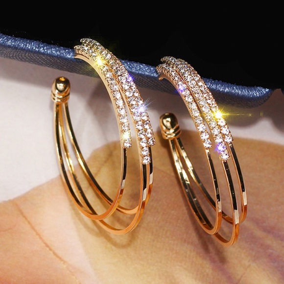 TRIPLE SPARKLE Hoop Earrings - Picture 8 of 9